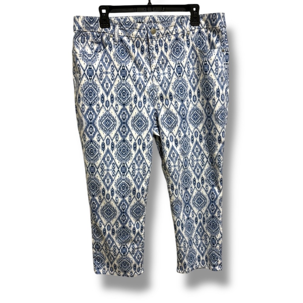Chicos‎ So Slimming Girlfriend Slim Leg Crop Pants Blue White Ikat Diamond XL 3